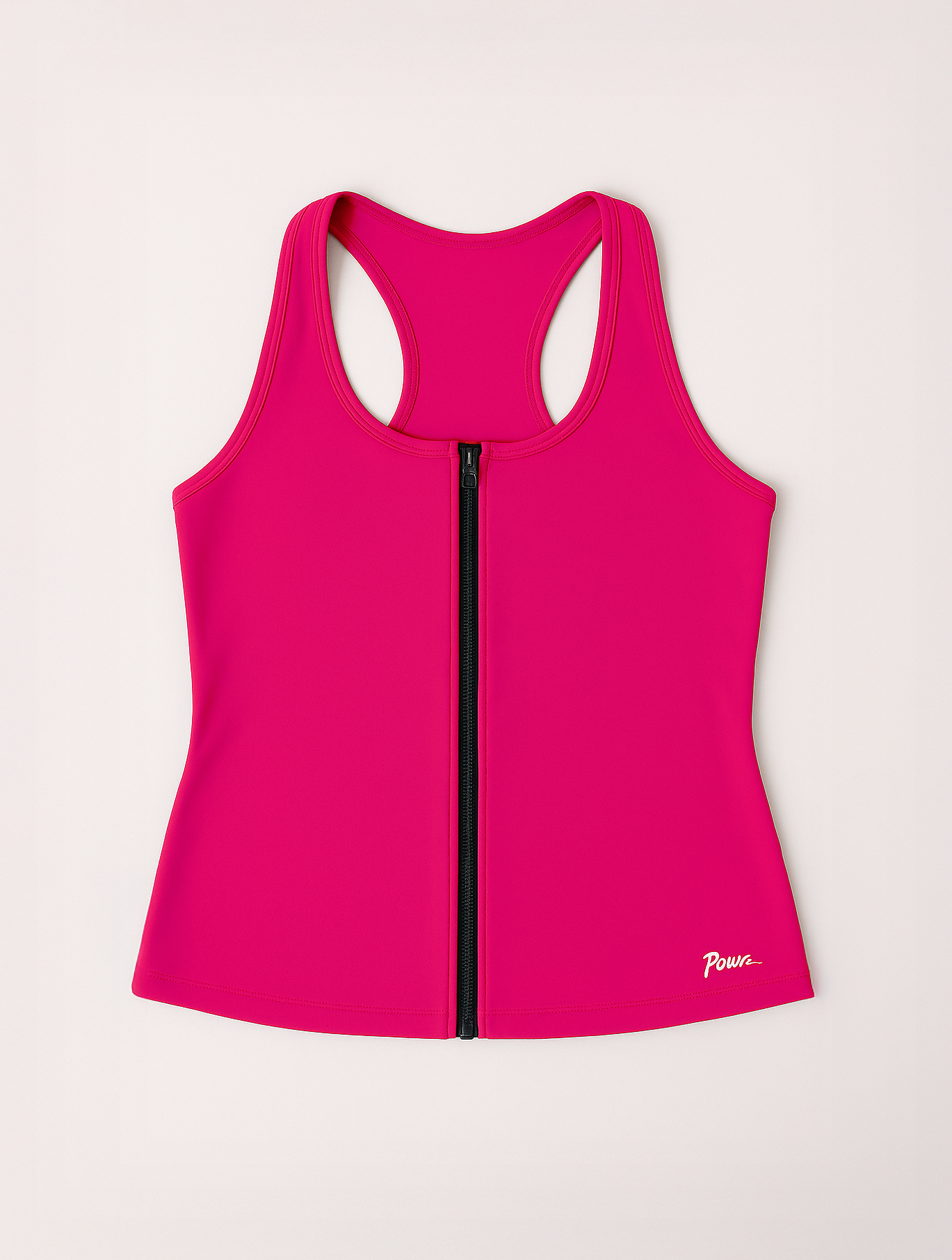Pink tank top with a zipper on a light gray background