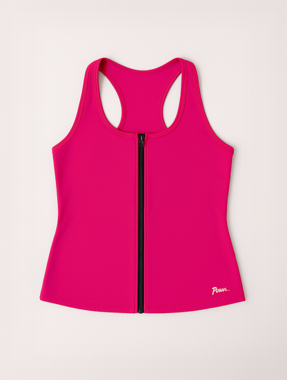 Pink tank top with a zipper on a light gray background